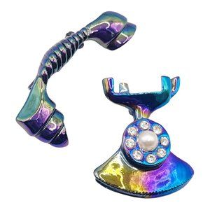 ❣️HP❣️Gerry's Creations vintage princess rotary phone rhinestone brooch set.